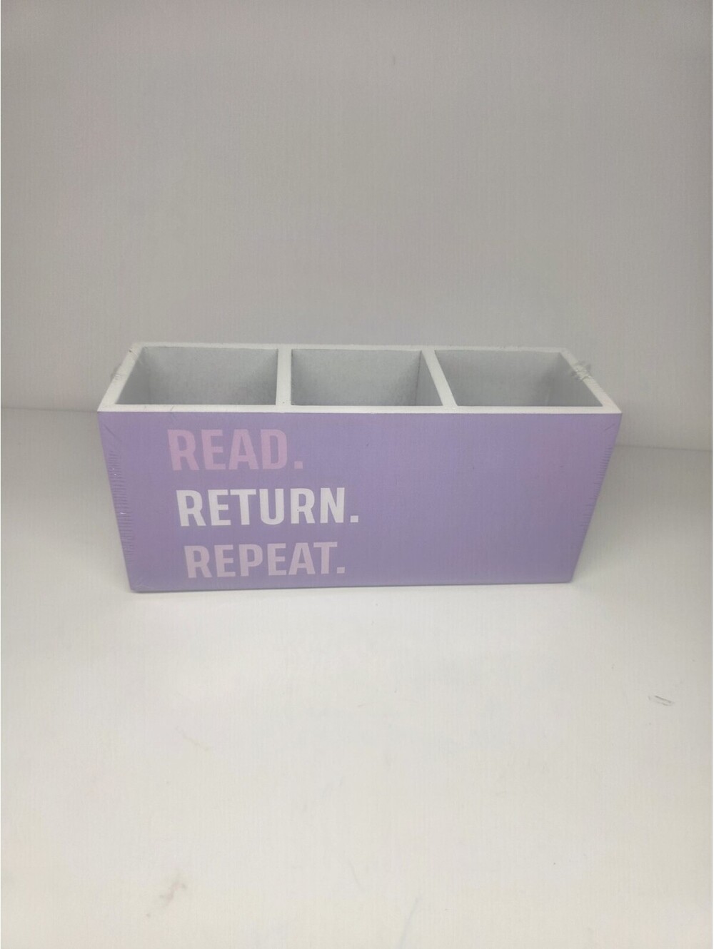 Bookish Pen Holder for Desk, Read Return Repeat Wooden Box Sign Desk